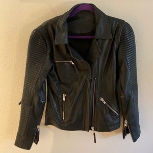 Black leather moto jacket small